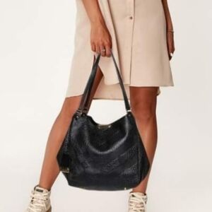 Burberry Black "Romania" Check-Embossed Leather Tote